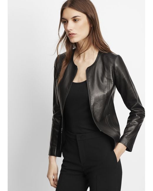 Vince Tailored Collarless Leather Jacket in Black | Lyst