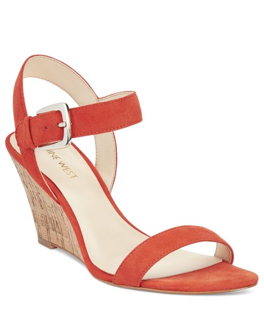 Nine west Kiani Strappy Wedge Sandals in Orange (Orange Suede) - Save 11% | Lyst