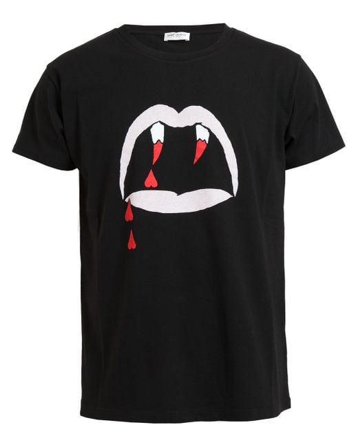 Saint Laurent Red Vampire Lips Printed Cotton Tshirt for men
