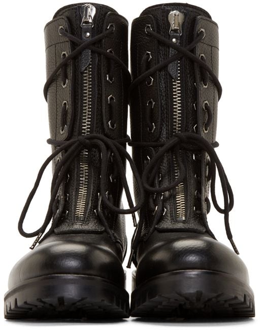Helmut Lang Black Bleak Leather Combat Boots for men