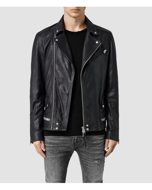 AllSaints Black Koban Leather Biker Jacket for men