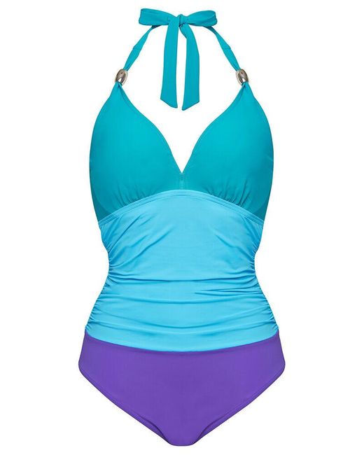 Figleaves Colourblock Underwired Shaping Halter Swimsuit DGG in Blue