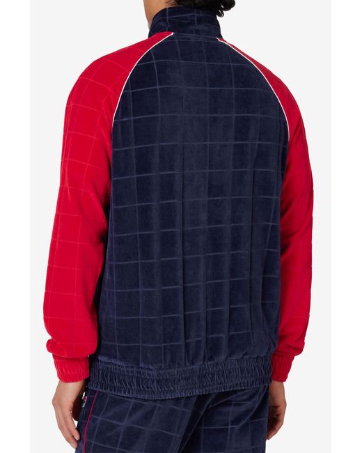 Fila Red Ivy League Debossed Check Velour Jacket for men
