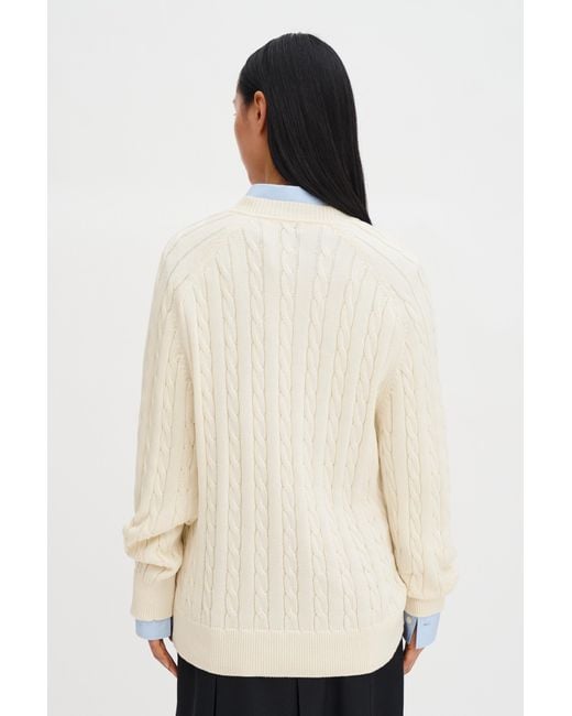 Filippa K White Braided Cotton V-Neck Sweater