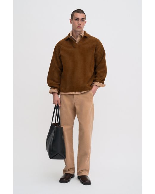 Filippa K Brown Chunky Ribbed Wool Polo for men