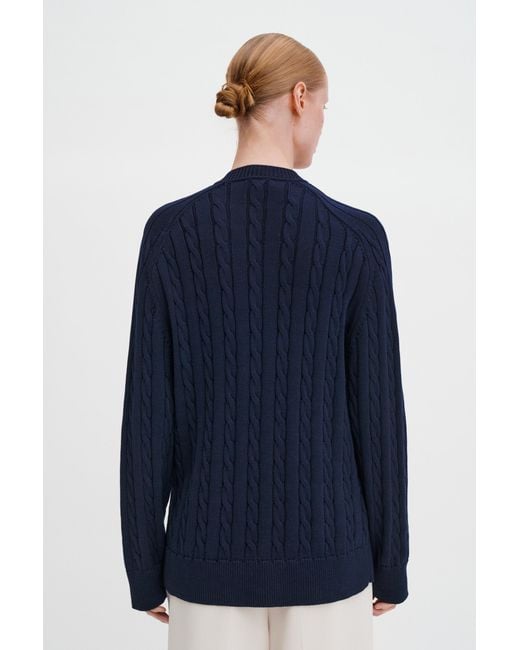 Filippa K Blue Braided Cotton V-Neck Sweater