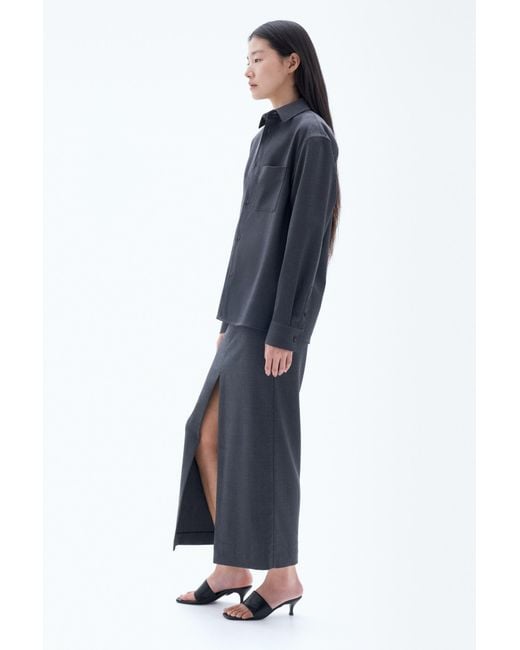 Filippa K Blue W Boxy Wool Twill Shirt