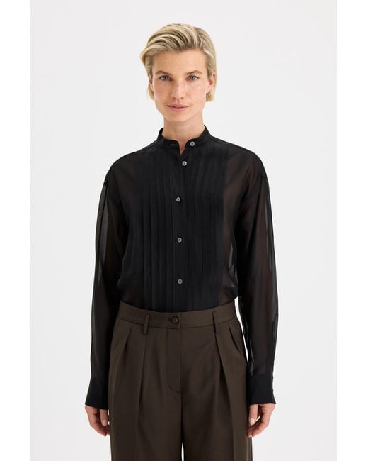 Filippa K Black Pleated Stand Collar Shirt