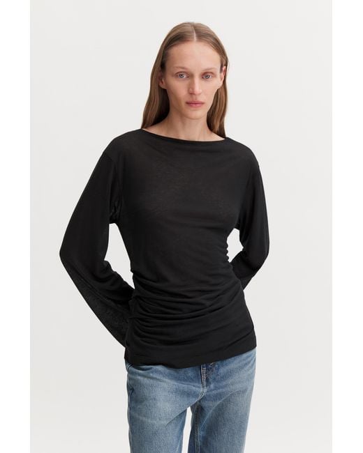 Filippa K Black Gathered Lyocell Cashmere Top