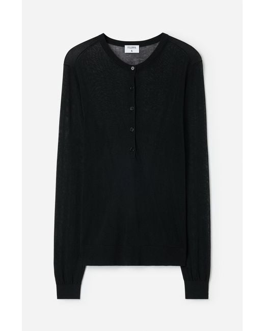 Filippa K Black Sheer Knit Henley
