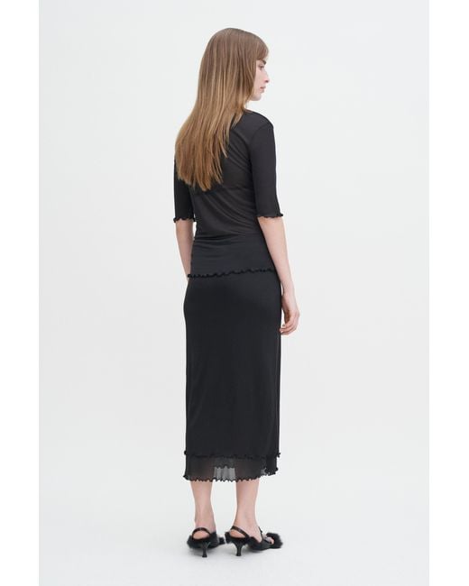 Filippa K Black Layered Frill Crepe Skirt