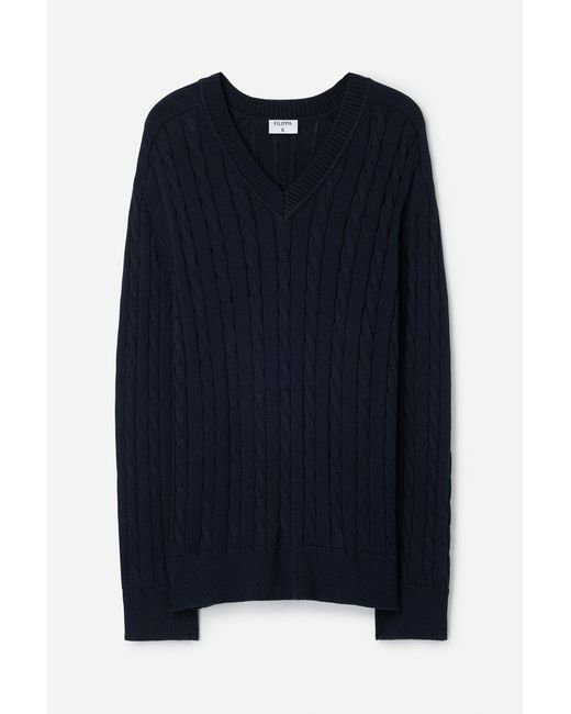Filippa K Blue Braided Cotton V-Neck Sweater