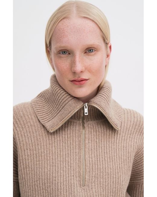 Filippa K Natural Ribbed Wool Half Zip Sweater