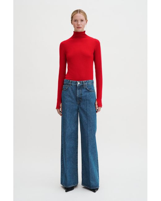 Filippa K Red Rib Mock Neck Top