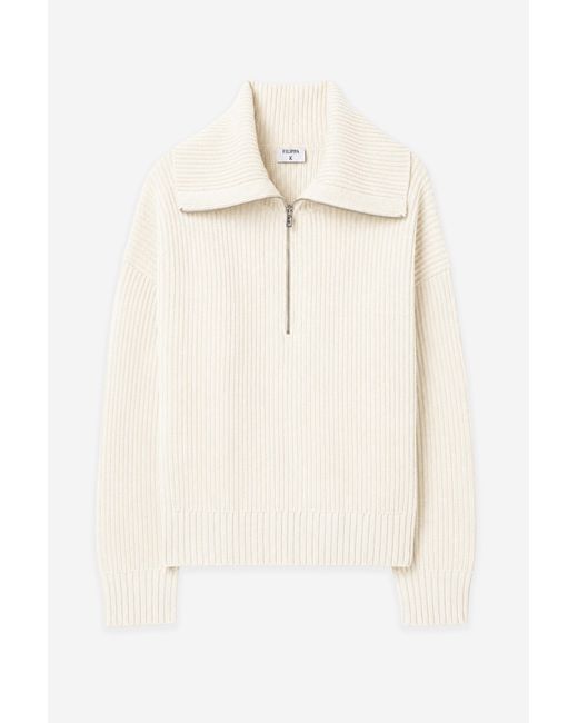 Filippa K Natural Ribbed Wool Half Zip Sweater