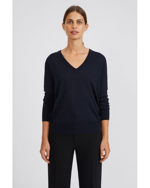 Filippa K Denim Merino V-neck Sweater in Navy (Blue) - Lyst