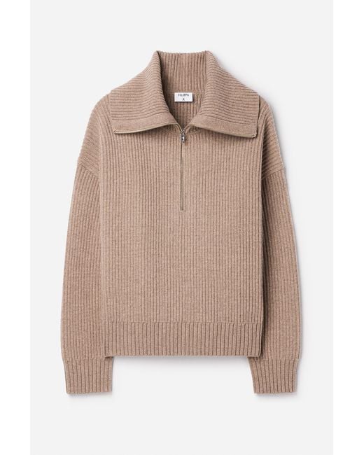 Filippa K Natural Ribbed Wool Half Zip Sweater