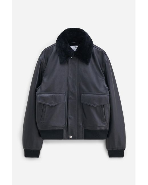 Filippa K Blue Leather Aviator Jacket for men