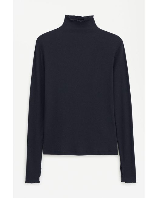 Filippa K Blue Rib Mock Neck Top