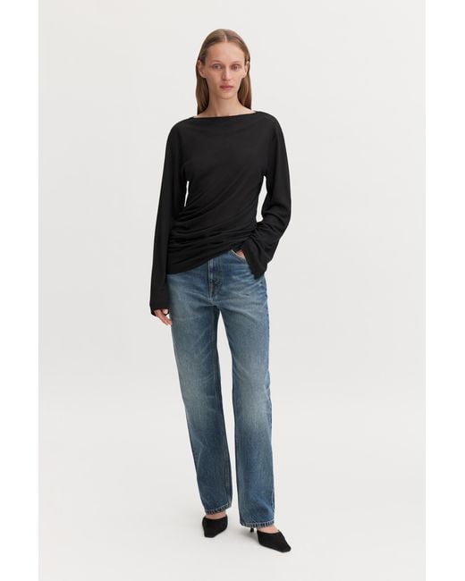 Filippa K Black Gathered Lyocell Cashmere Top
