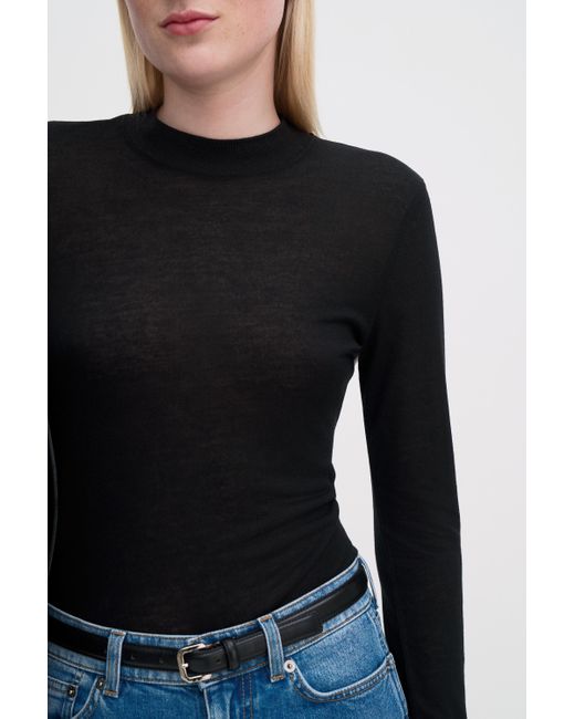 Filippa K Black Lyocell Cashmere Mock Neck Top