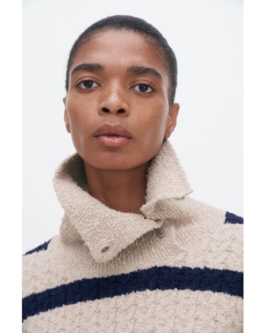 Filippa K Blue Striped Shawl Collar Sweater