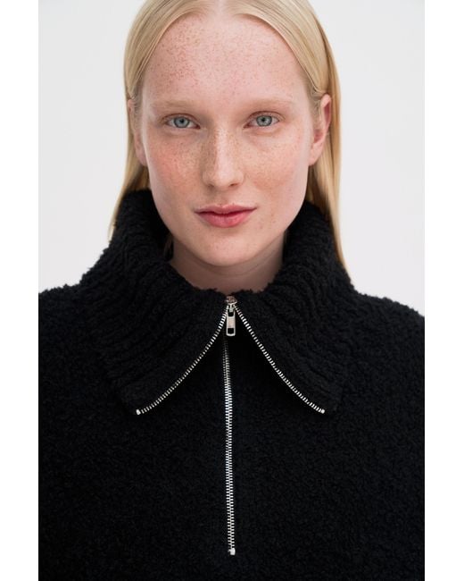 Filippa K Black Fluffy Half Zip Sweater