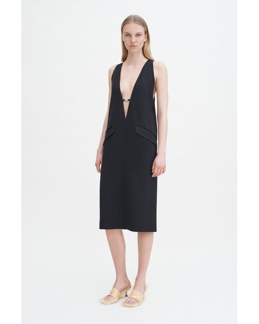 Filippa K Black Tailored Wool V-Neck Dress
