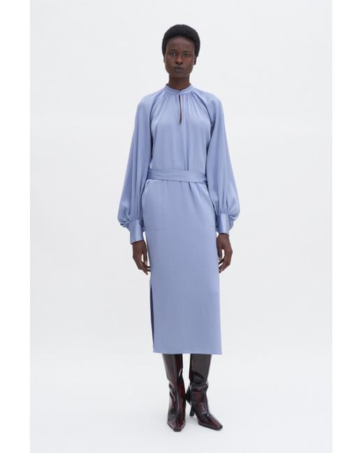 Filippa K Blue Belted Long Sleeve Dress