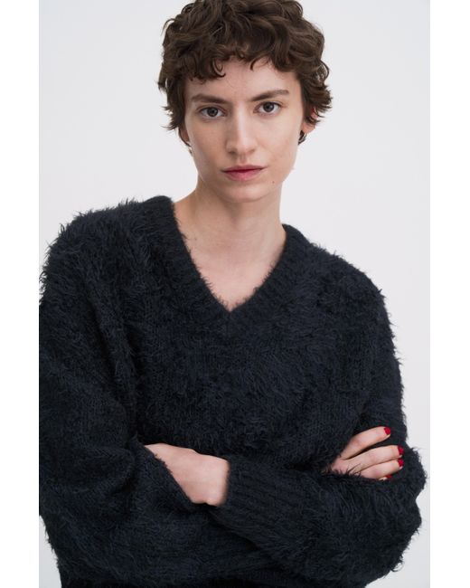 Filippa K Blue Fluffy Silk V-Neck Sweater