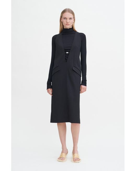 Filippa K Black Tailored Wool V-Neck Dress