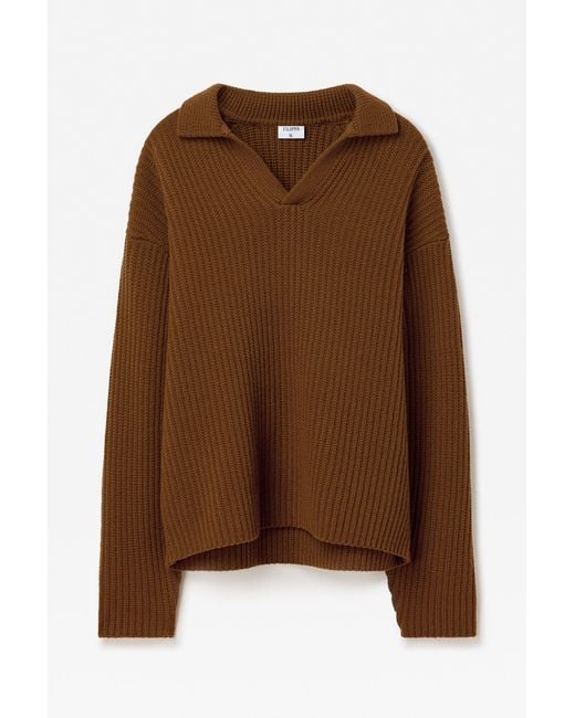 Filippa K Brown Chunky Ribbed Wool Polo for men