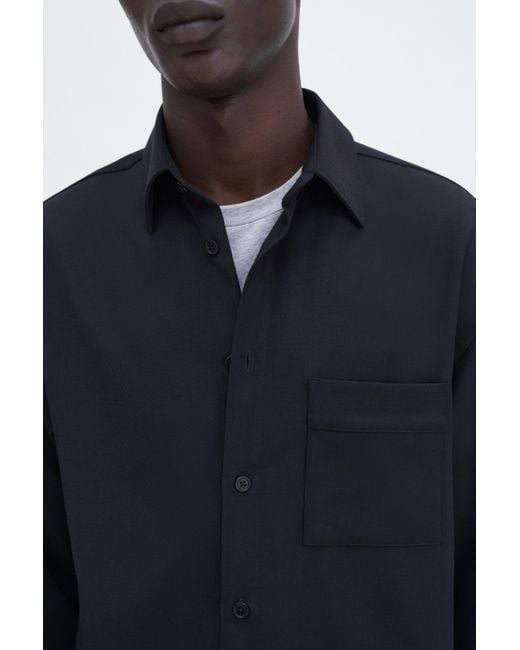 Filippa K Blue Boxy Wool Twill Shirt
