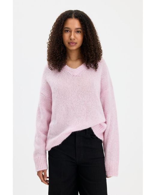 Filippa K Pink Hairy Alpaca V-Neck Sweater