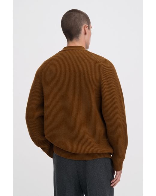 Filippa K Brown Chunky Ribbed Wool Cardigan for men