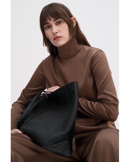 Filippa K Brown Turtleneck Satin Blouse
