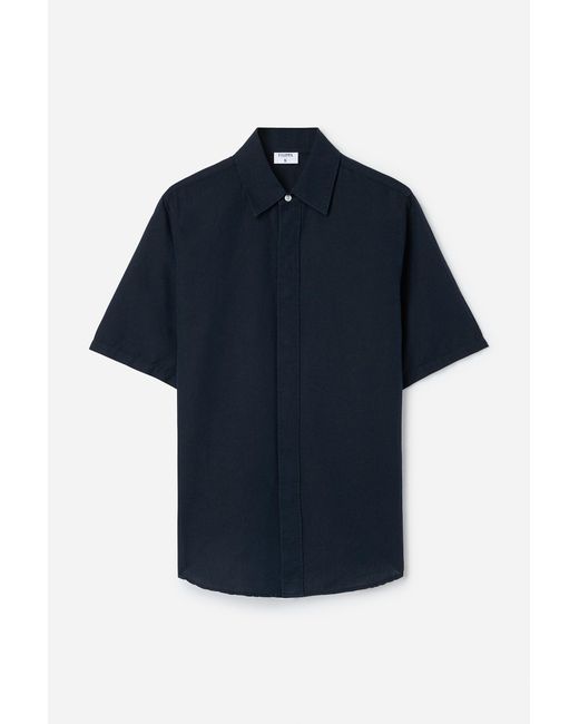 Filippa K Blue Cotton Linen Short Sleeve Shirt for men