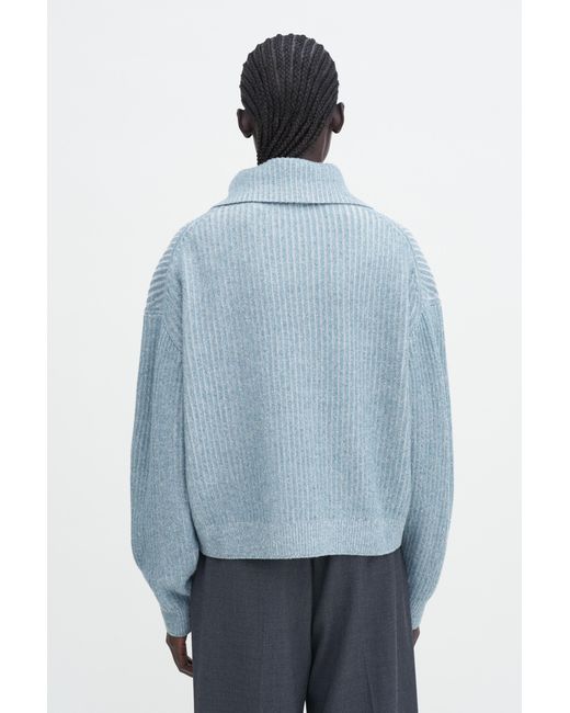 Filippa K Blue Ribbed Collar Sweater
