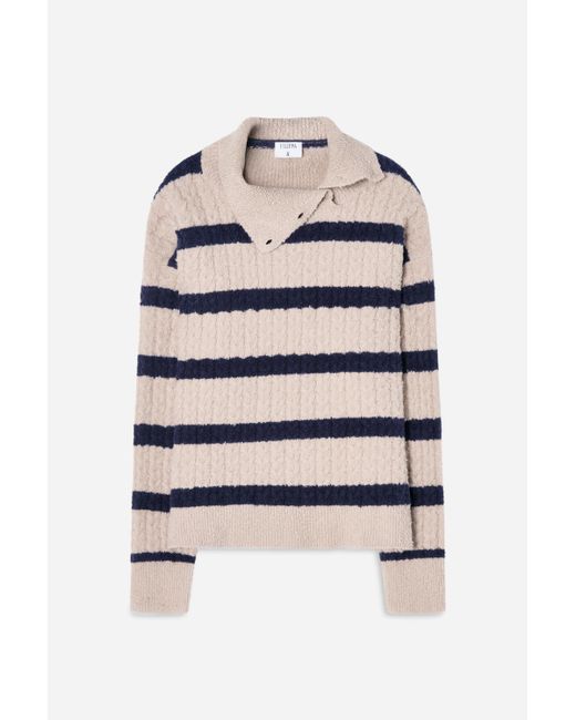 Filippa K Blue Striped Shawl Collar Sweater