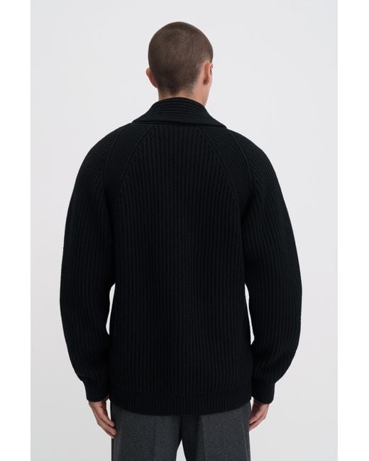Filippa K Black Shawl Collar Wool Cardigan for men