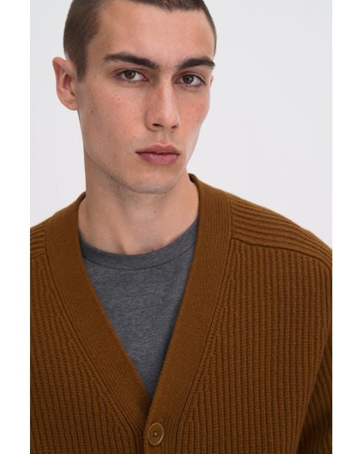 Filippa K Brown Chunky Ribbed Wool Cardigan for men