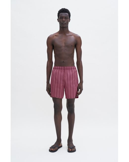 Filippa K Red Long Striped Swim Shorts for men