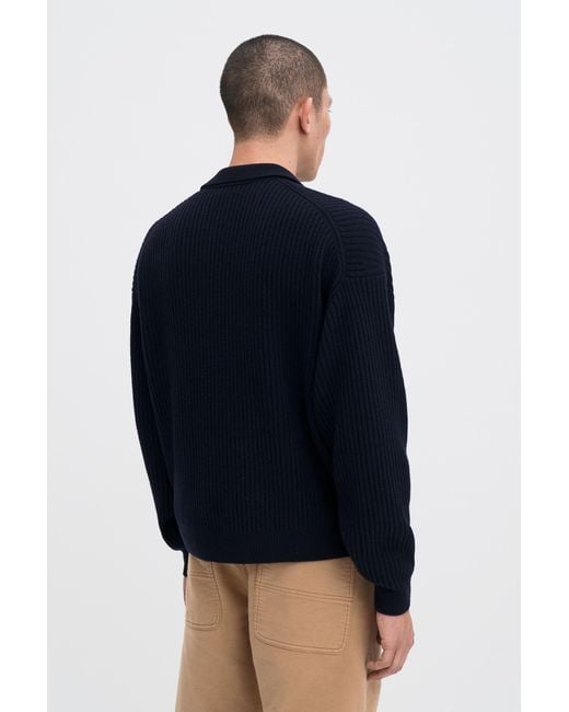Filippa K Blue Ribbed Wool Polo Shirt for men