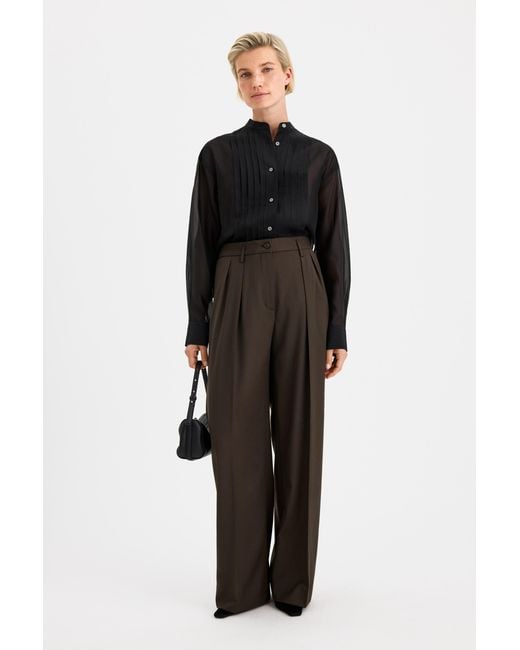 Filippa K Black Pleated Stand Collar Shirt