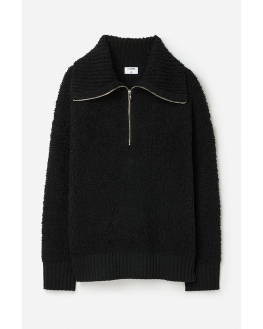 Filippa K Black Fluffy Half Zip Sweater