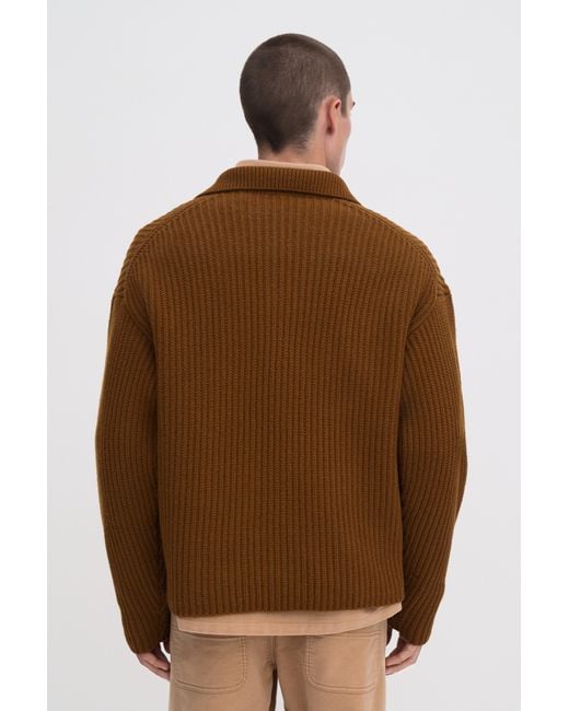 Filippa K Brown Chunky Ribbed Wool Polo for men