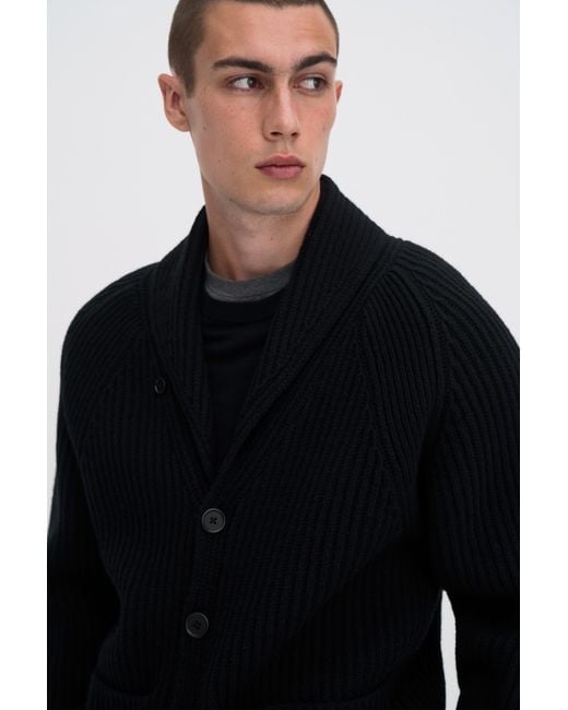 Filippa K Black Shawl Collar Wool Cardigan for men