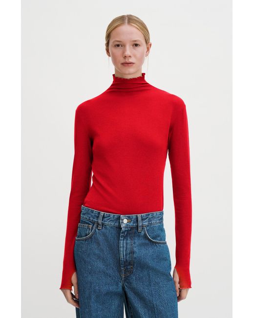 Filippa K Red Rib Mock Neck Top