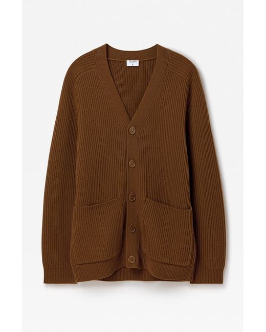 Filippa K Brown Chunky Ribbed Wool Cardigan for men