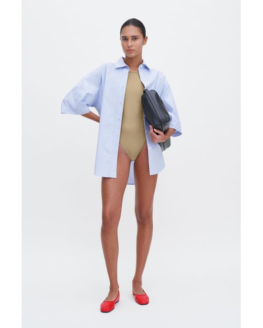 Filippa K Blue Deep Back Shimmer Swimsuit